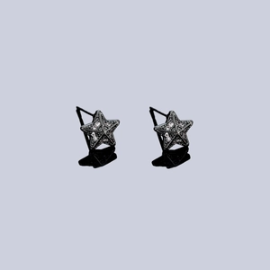Chic 3D star stud earrings in black metal with sparkling white zircon inlays for a bold look
