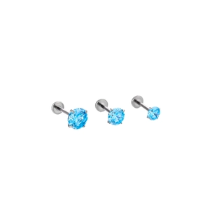 Three-piece F136 titanium stud set with blue zircon stones in assorted sizes
