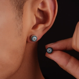 Trendige Kupfer Mikro Eingelegter Zirkonia Böser Blick Ohrstecker Für Herren Damen Edelstahlpfosten Antik Party Schmuck