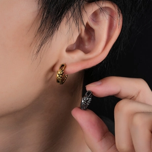 Vintage Copper Fortune Cat Hoop Earrings For Men Women Antique Silver Gold Gun Black Electroplated Animal Jewelry Gift