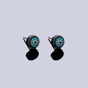 Mikro-Pave-Ohrstecker Evil Eye mit schwarzer Beschichtung und türkisblauen Akzenten