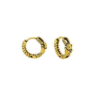 Vintage gold rope textured hoop earrings featuring a 3D lucky cat motif in a matte finish