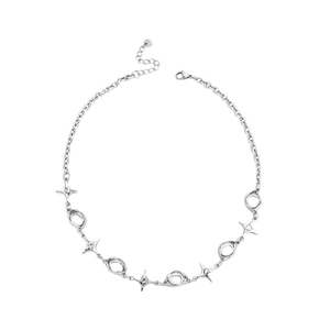 Irregular zircon star necklace with silver bubble chain and elegant four-pointed star links