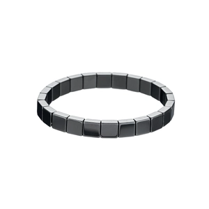 Minimalist square hematite bead bracelet for men with polished metallic charcoal finish