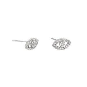 Boucles d'oreilles œil porte-bonheur en argent avec pavé de diamants pour femmes