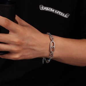 Bracelet hip hop cœur d'océan avec perles bleues et breloque en argent lettre S pour unisexe