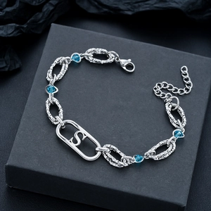 Bracelet Chaîne en Acier Titane Avec Pendentif Lettre S en Strass Bleu Bijoux de Mode Minimaliste Pour Hommes Et Femmes