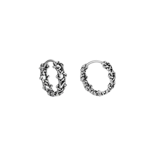 Boucles d'oreilles créoles tressées en argent massif S925 avec finition oxydée vintage
