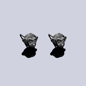 Vintage Chinese Zodiac Monkey Head Stud Earrings Copper Electroplated Metal Animal Ear Clip For Men Women Jewelry Gift