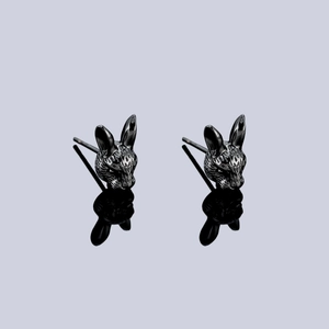 Vintage Copper Rabbit Head Stud Earrings For Unisex Retro Dark Style Zodiac Animal Earrings Non Pierced Ear Clips Jewelry