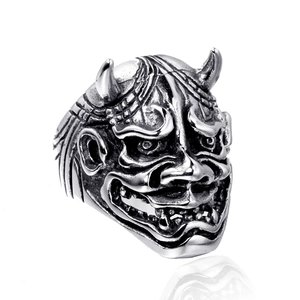 Bague Masque Hannya Vintage en Acier Inoxydable pour Hommes Gothique Punk Démon Japonais Visage Fantôme Bijoux Biker Cadeau