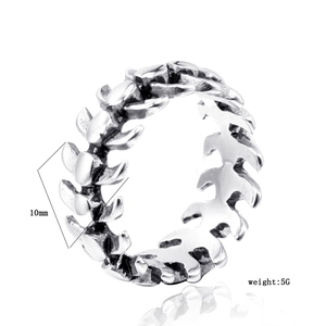 Vintage Punk Stainless Steel Spinal Bone Ring For Men Antique Silver Distressed Fishbone Geometric Band Ring Fashion Jewelry