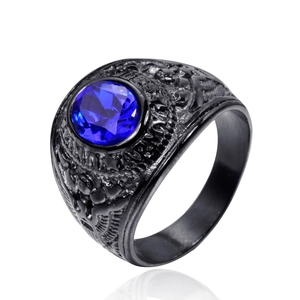 Bague homme US Army avec aigle et grande pierre bleue en acier inoxydable noir