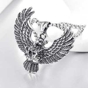 Vintage stainless steel eagle pendant necklace with box chain for men in punk style