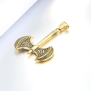 Pendentif hache de viking double face dorée de style vintage punk pour homme en acier