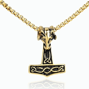 Pendentif Vintage Viking Marteau de Thor Mjölnir Pour Homme en Acier Inoxydable Tête de Bélier Nœud Celtique Pendentif Seul Sans Chaîne