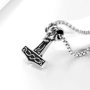 Collier marteau de Thor viking vintage avec tête de chèvre et chaîne box