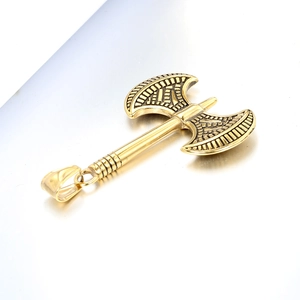 Collier avec pendentif double hache Viking rétro punk en acier doré poli pour homme