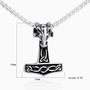 Pendentif Marteau de Thor viking en acier inoxydable avec tête de bélier gravée