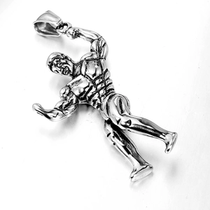 Vintage stainless steel bodybuilder muscle man pendant necklace for men fitness jewelry