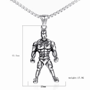 Vue détaillée du collier pendentif haltérophile avec dimensions 49,8mm par 23,0mm