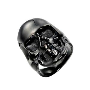 Bague Tête de Mort en Acier Inoxydable Homme Femme Punk Rock Style Gothique Bijoux Biker Or Noir Squelette Électroplaqué