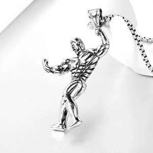Retro stainless steel muscular man pendant necklace for men with box chain