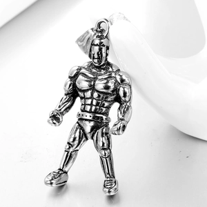 Pendentif haltérophile en acier titane argenté pour musculation style hip hop streetwear
