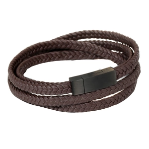 Minimalist Men's Multi-Layer Braided Genuine Leather Bracelet With Stainless Steel Magnetic Buckle Vintage Brown Wristband Jewelry