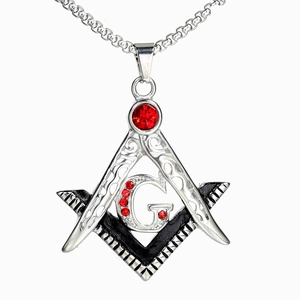 Collier Pendentif Maçonnique en Acier Inoxydable pour Hommes Vintage Rétro Compas Équerre Lettre G Symbole Bijoux Strass Cadeau