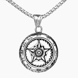 Pendentif Roue de Pneu en Acier Inoxydable Vintage pour Hommes Chiffres Romains Étoile Punk Gothique Pendentif Seul