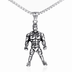Collier Pendentif Homme Musclé Culturiste en Acier Inoxydable pour Hommes Femmes Hip Hop Fitness Gym Sport Bijoux