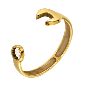 Polished gold vintage wrench-shaped titanium steel open cuff bracelet for men