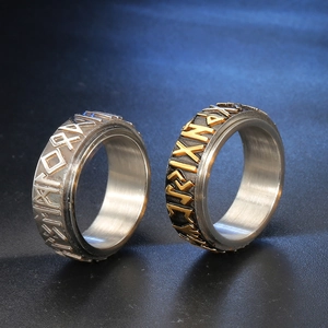 Vintage Viking runes spinner ring for men made of durable stainless steel in silver and gold