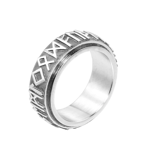 Nordic Rune Spinner Ring For Men Women Stainless Steel Viking Ancient Futhark Alphabet Rotating Stress Relief Band Ring Vintage Jewelry