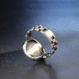 Vintage stainless steel pentagram ring with industrial chain band and silver finish