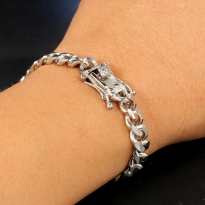 Bracelet gourmette en acier inoxydable argenté poli pour hommes avec fermoir sécurisé