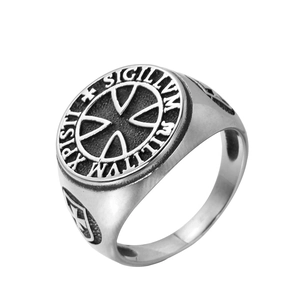 Vintage Anello Sigillo Croce Cavalieri Templari in Acciaio Inossidabile 316L per Uomo Unisex Gioielli Religiosi sigillum militum xpisti