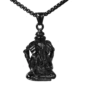 Collier avec pendentif Ganesha noir mat et chaîne box pour homme style hip-hop