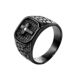 Vintage Stainless Steel Cross Ring For Men Punk Rhinestone Inlaid Signet Ring Gothic Religious Jewelry Gift US Size 7-13