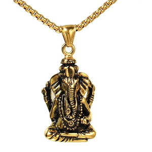 Collier Pendentif Ganesh en Acier Inoxydable Hip Hop pour Hommes Bijoux Religieux de Dieu Éléphant Vintage pour Fête