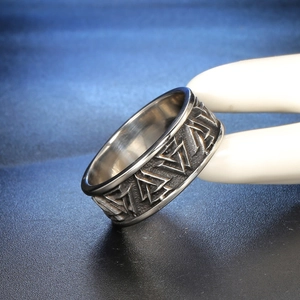 Nordic Celtic Valknut stainless steel ring with vintage engraved triangle patterns