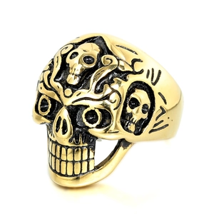 Vintage Men Titanium Steel Skull Ring Gothic Punk Retro Distressed Skeleton Heavy Metal Fashion Biker Jewelry Finger Ring