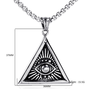 Retro punk triangle Eye of Providence stainless steel pendant with chain for men