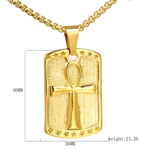 Detail view of gold stainless steel Ankh pendant with size 40x26mm and weight 21.2g