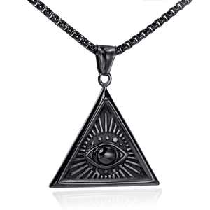 Punk style men's stainless steel necklace featuring a black triangle Eye of Providence pendant