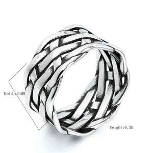 Herren 24mm breiter Edelstahlring im Vintage Kettendesign mit retro oxidierter Oberfläche