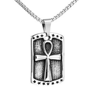 Stainless Steel Ancient Egyptian Ankh Cross Star Dog Tag Pendant For Men Vintage Punk Jewelry Pendant Only (Without Chain)