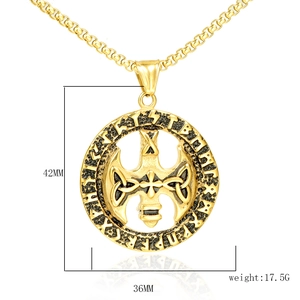 Gold Viking cross pendant necklace with Celtic knots and runes, size 42mm by 36mm