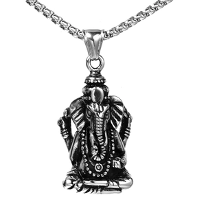Pendentif Ganesha hip hop pour homme en acier inoxydable avec finition antique